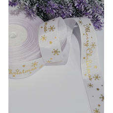 Стрічка репс 2,5см Merry Christmas білий