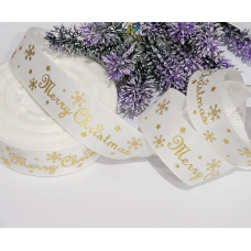 Стрічка репс 2,5см Merry Christmas айворі